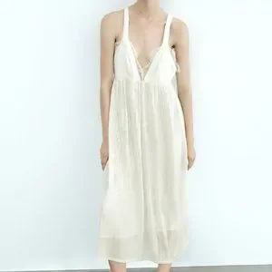 Zara | Dresses | Nwt Sequin Knit Slip White Cream Midi Dress | Poshmark